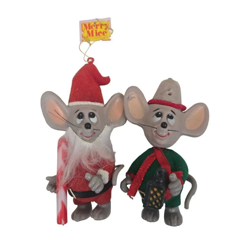 Vintage 70s Merry Mice Santa Elf Figurines Christmas Decor Ornaments Jasco